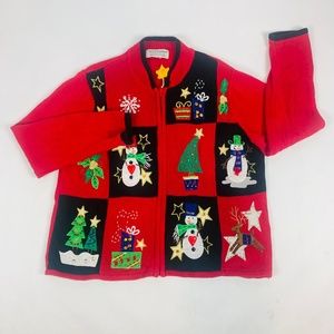 Tiara International Ugly Christmas Sweater Womens XL Snowmen,Christmas Trees
